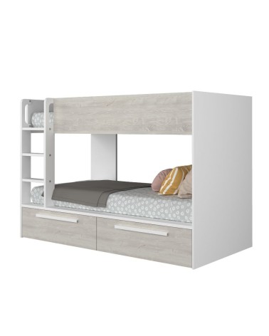 Cameretta con letto a castello con cassettoni colore bianco consumato e bianco reversibile