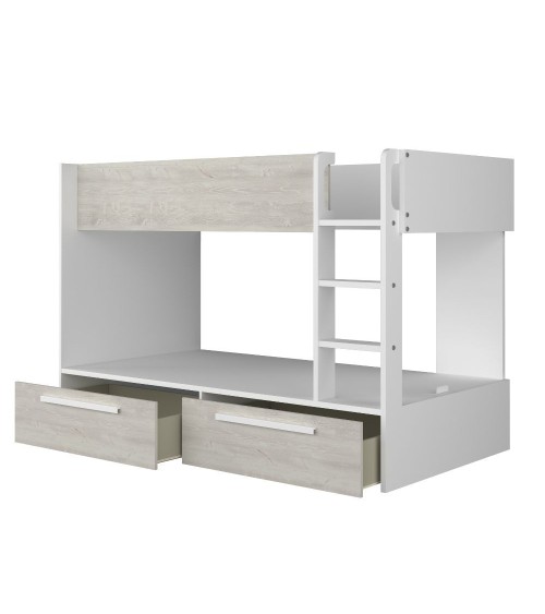 Cameretta con letto a castello con cassettoni colore bianco consumato e bianco reversibile