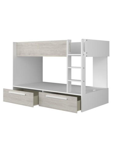 Cameretta con letto a castello con cassettoni colore bianco consumato e bianco reversibile