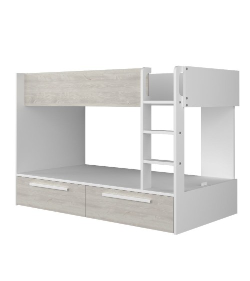 Cameretta con letto a castello con cassettoni colore bianco consumato e bianco reversibile