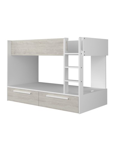 Cameretta con letto a castello con cassettoni colore bianco consumato e bianco reversibile