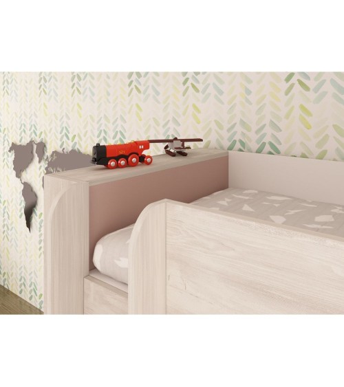 Cameretta 1262 con letto a castello con due cassettoni e armadio reversibile colore bianco consumato e rosa antico