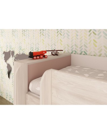 Cameretta 1262 con letto a castello con due cassettoni e armadio reversibile colore bianco consumato e rosa antico