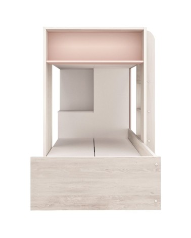 Cameretta 1262 con letto a castello con due cassettoni e armadio reversibile colore bianco consumato e rosa antico