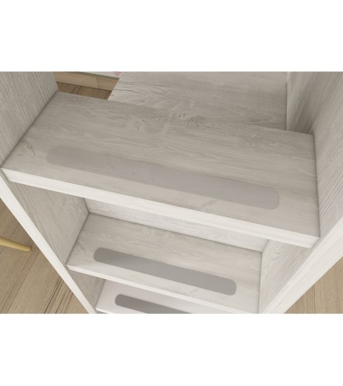 Cameretta 1262 con letto a castello con due cassettoni e armadio reversibile colore bianco consumato e rosa antico
