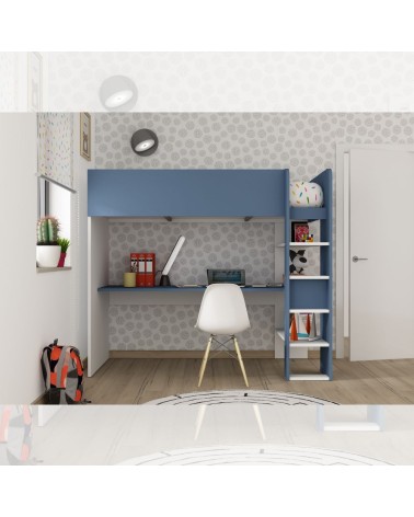 Cameretta 2276 con letto a soppalco con scrivania sottostante colore bianco e azzurro