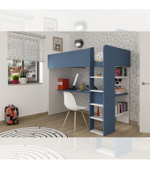 Cameretta 2276 con letto a soppalco con scrivania sottostante colore bianco e azzurro