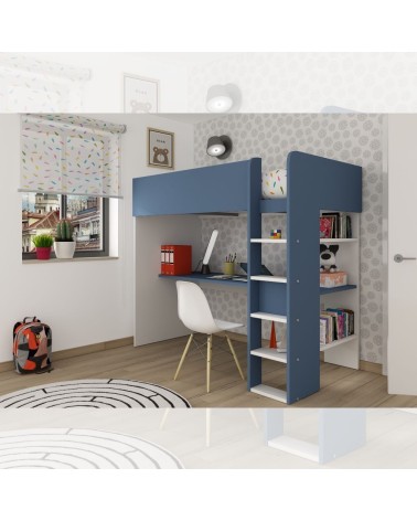 Cameretta 2276 con letto a soppalco con scrivania sottostante colore bianco e azzurro