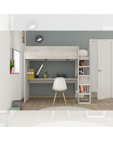 Cameretta 2278 con letto a soppalco con scrivania sottostante colore bianco e bianco consumato