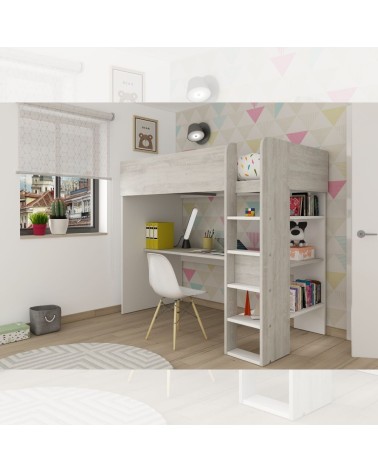 Cameretta 2278 con letto a soppalco con scrivania sottostante colore bianco e bianco consumato