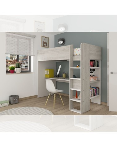 Cameretta 2278 con letto a soppalco con scrivania sottostante colore bianco e bianco consumato