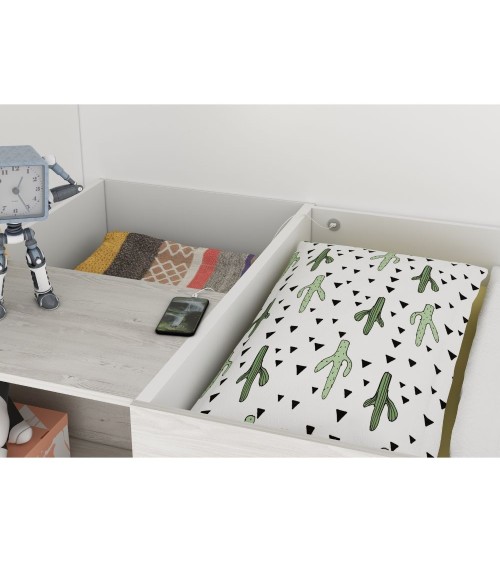 Cameretta 2278 con letto a soppalco con scrivania sottostante colore bianco e bianco consumato