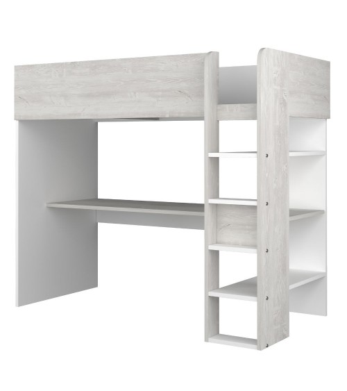 Cameretta 2278 con letto a soppalco con scrivania sottostante colore bianco e bianco consumato