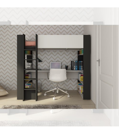 Cameretta 1651 con letto a soppalco e scrivania sottostante colore bianco e antracite