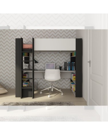 Cameretta 1651 con letto a soppalco e scrivania sottostante colore bianco e antracite