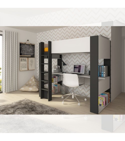 Cameretta 1651 con letto a soppalco e scrivania sottostante colore bianco e antracite