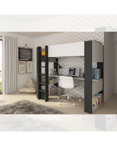 Cameretta 1651 con letto a soppalco e scrivania sottostante colore bianco e antracite