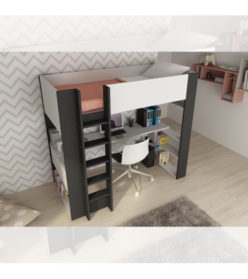 Cameretta 1651 con letto a soppalco e scrivania sottostante colore bianco e antracite