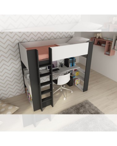Cameretta 1651 con letto a soppalco e scrivania sottostante colore bianco e antracite