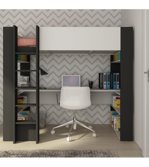 Cameretta 1651 con letto a soppalco e scrivania sottostante colore bianco e antracite