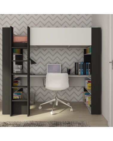 Cameretta 1651 con letto a soppalco e scrivania sottostante colore bianco e antracite