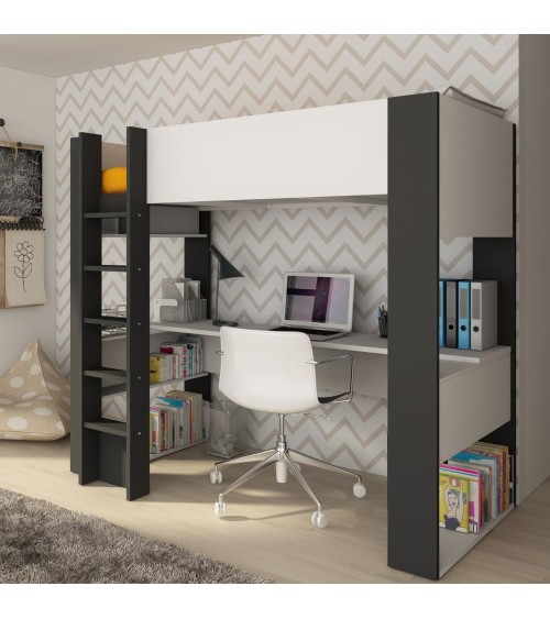 Cameretta 1651 con letto a soppalco e scrivania sottostante colore bianco e antracite