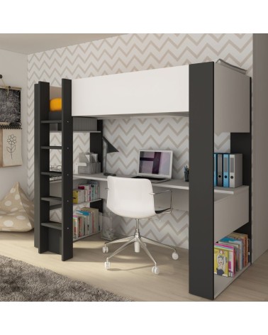 Cameretta 1651 con letto a soppalco e scrivania sottostante colore bianco e antracite