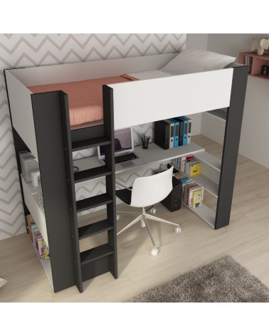 Cameretta 1651 con letto a soppalco e scrivania sottostante colore bianco e antracite