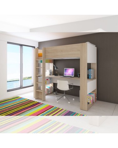 Cameretta 1652 con letto a soppalco e scrivania sottostante colore bianco e rovere