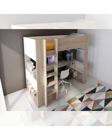Cameretta 1652 con letto a soppalco e scrivania sottostante colore bianco e rovere