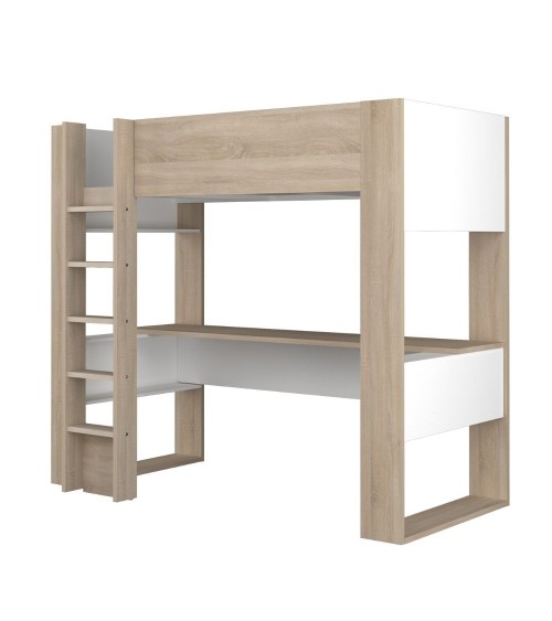 Cameretta 1652 con letto a soppalco e scrivania sottostante colore bianco e rovere