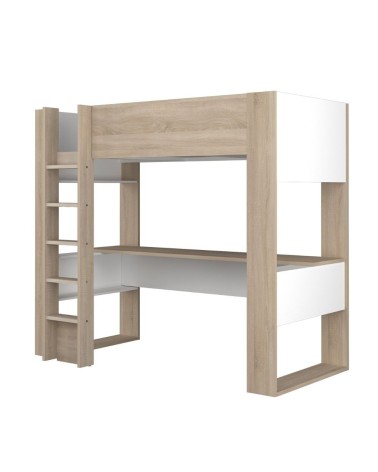 Cameretta 1652 con letto a soppalco e scrivania sottostante colore bianco e rovere