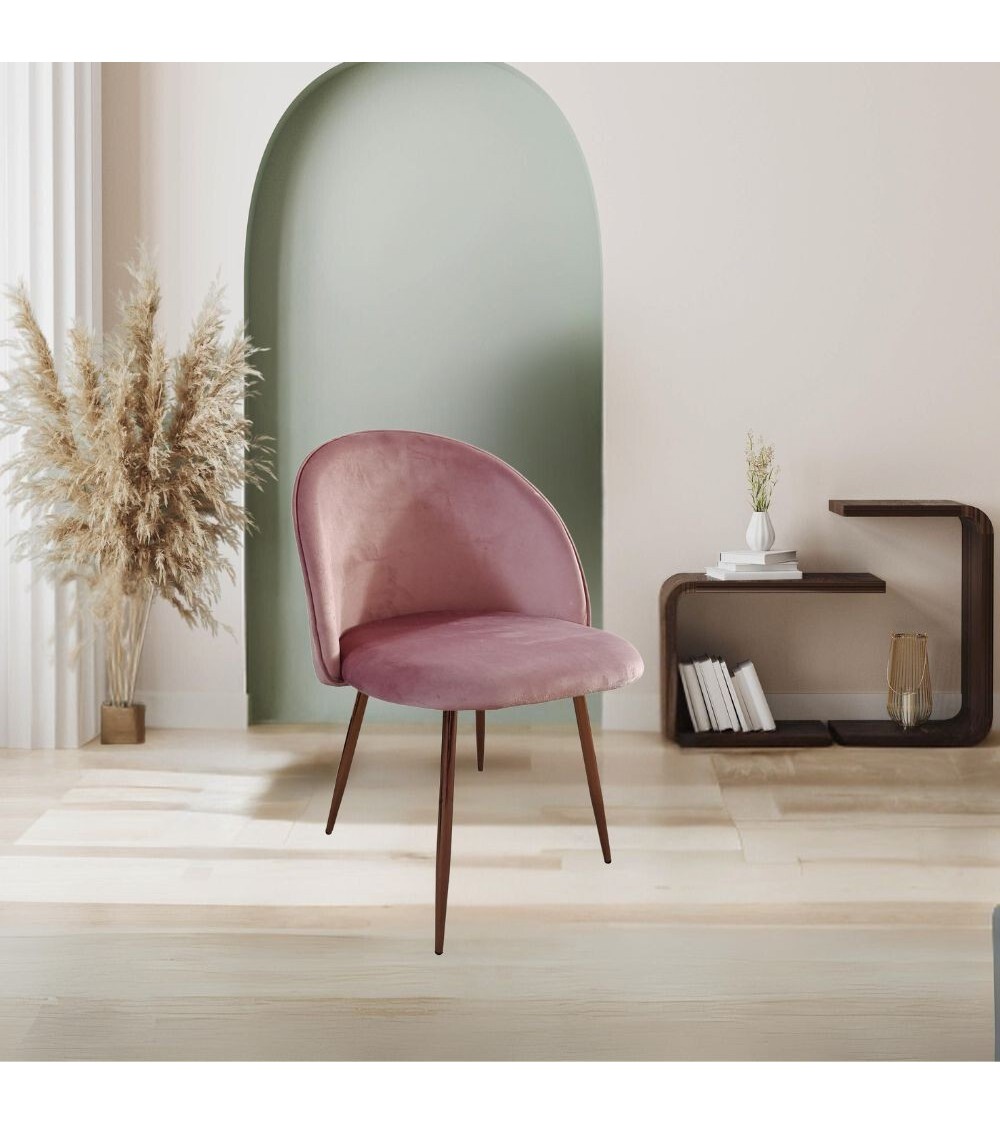 Sedia Despina in tessuto colore rosa e gambe in metallo oro rosa set 4 pezzi