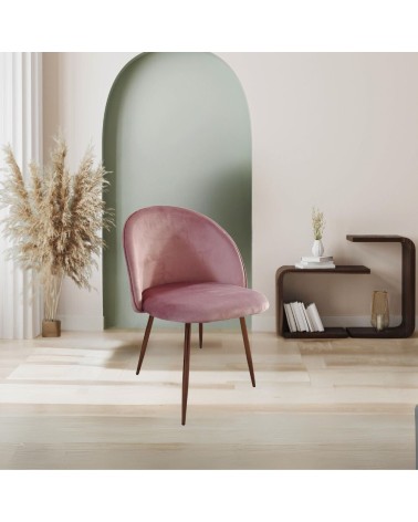 Sedia Despina in tessuto colore rosa e gambe in metallo oro rosa set 4 pezzi