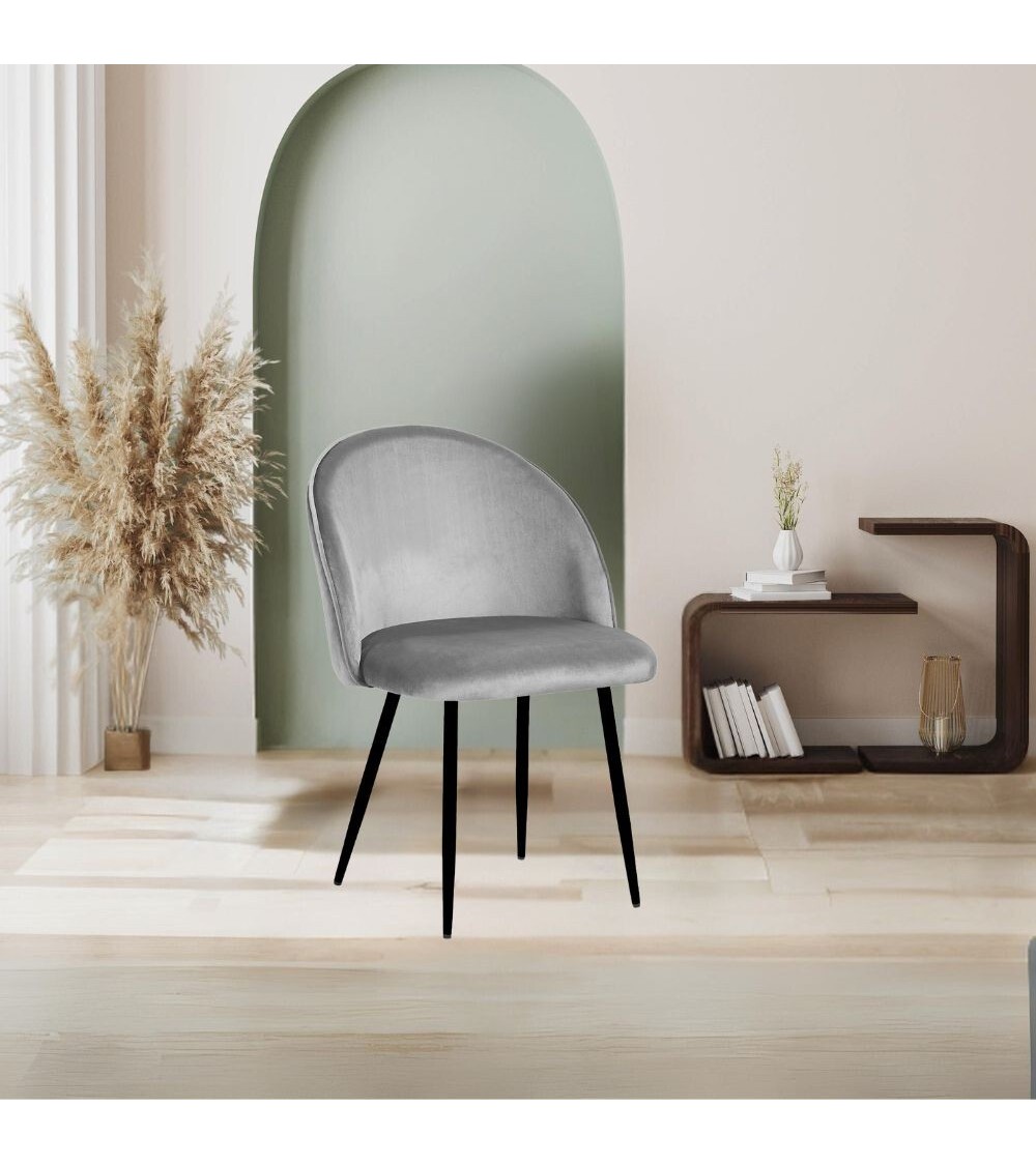 Sedia Despina in tessuto colore grigio e gambe in metallo nero set 4 pezzi