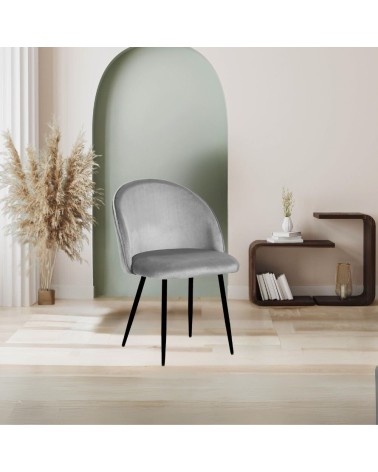 Sedia Despina in tessuto colore grigio e gambe in metallo nero set 4 pezzi
