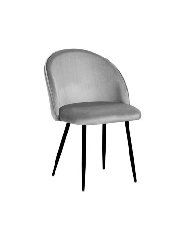 Sedia Despina in tessuto colore grigio e gambe in metallo nero set 4 pezzi