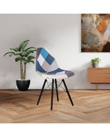 Sedia Perdita in tessuto patchwork con gambe in legno con supporto in metallo nero set 4 pezzi