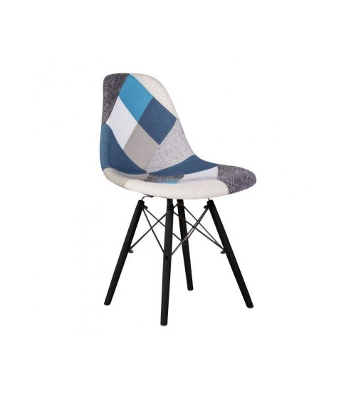 Sedia Perdita in tessuto patchwork con gambe in legno con supporto in metallo nero set 4 pezzi