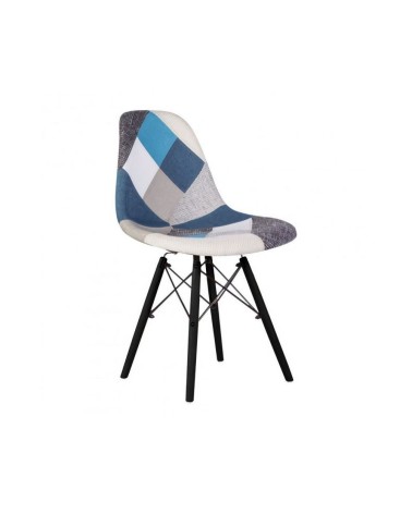 Sedia Perdita in tessuto patchwork con gambe in legno con supporto in metallo nero set 4 pezzi