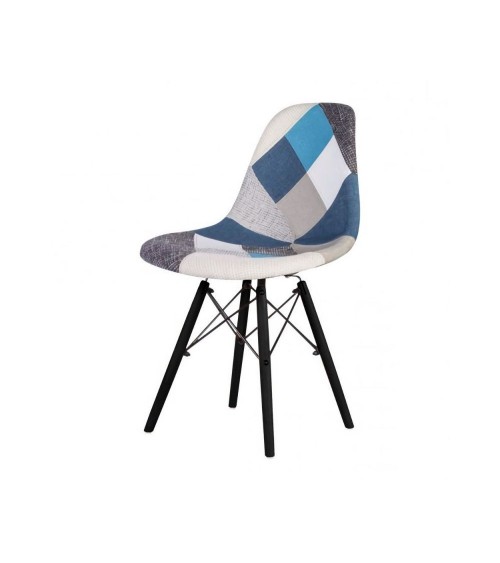 Sedia Perdita in tessuto patchwork con gambe in legno con supporto in metallo nero set 4 pezzi