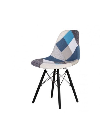 Sedia Perdita in tessuto patchwork con gambe in legno con supporto in metallo nero set 4 pezzi