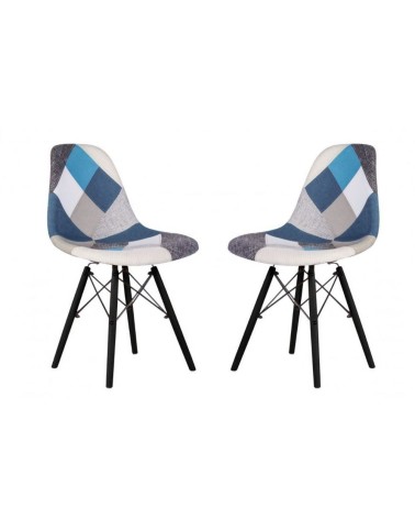 Sedia Perdita in tessuto patchwork con gambe in legno con supporto in metallo nero set 4 pezzi