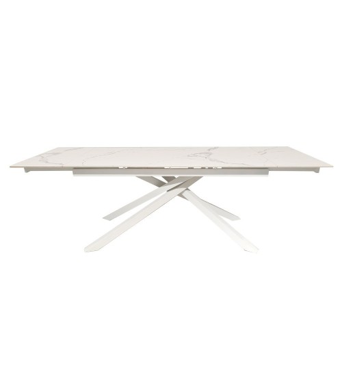 Tavolo allungabile Nefti con top in ceramica colore bianco statuario lucido con gambe bianche