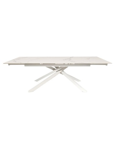 Tavolo allungabile Nefti con top in ceramica colore bianco statuario lucido con gambe bianche