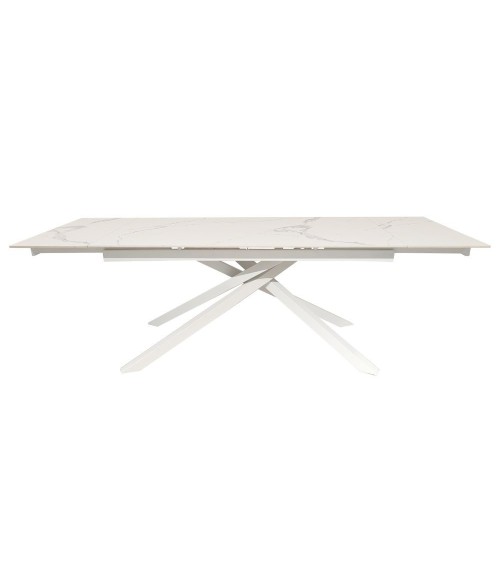 Tavolo allungabile Nefti con top in ceramica colore bianco statuario lucido con gambe bianche