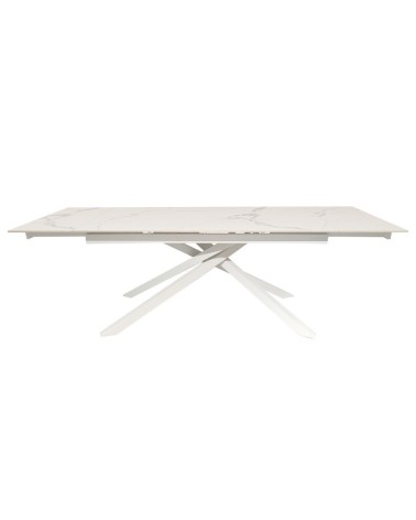 Tavolo allungabile Nefti con top in ceramica colore bianco statuario lucido con gambe bianche