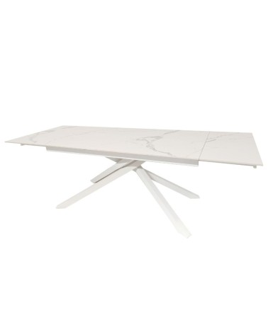 Tavolo allungabile Nefti con top in ceramica colore bianco statuario lucido con gambe bianche