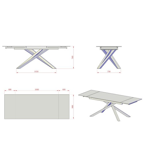 Tavolo allungabile Nefti con top in ceramica colore bianco statuario lucido con gambe bianche