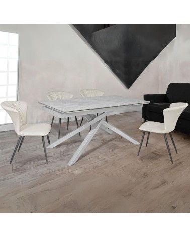 Tavolo allungabile Nefti con top in ceramica colore grigio chiaro italiano lucido con gambe argento